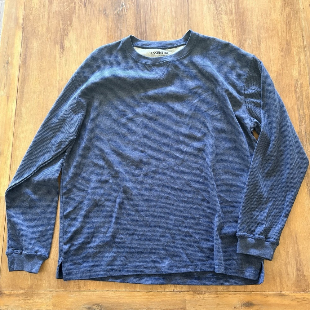 Essentials by Seven Apparel‎ Men Crewneck Large Navy Waffle Knit NEW Layering